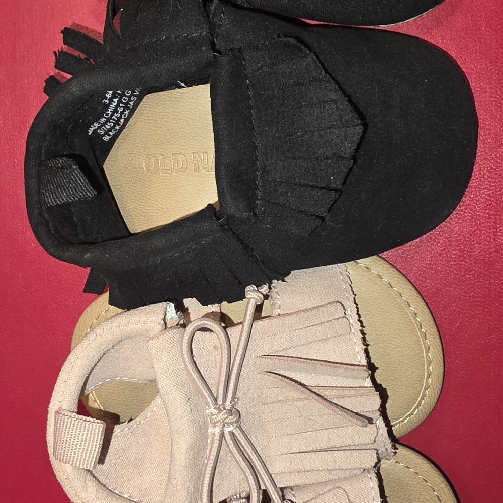 Old Navy Baby Moccasins - Black 3-6m and Pink 0-3m. Like New!